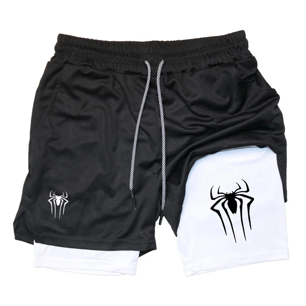 2024 Shorts for Men Summer Spider Printed GYM Casual Sports Compression Workout Running Mesh 2 in 1 Sport Short Pants 250219