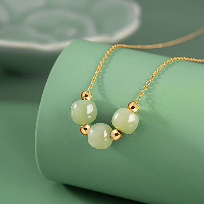 Sheng San Shi Sterg Sier Hotan Jade Necklace Female New Chinese China-Chic Collar Chain ins Wind Ball Pendant