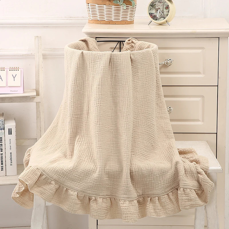 100% Organic Cotton Baby Wrap Gauze Ruffle Infant Blanket Kid Soft Breathable Wrinkle Comfortable Blanket Infant Security Cover 250218