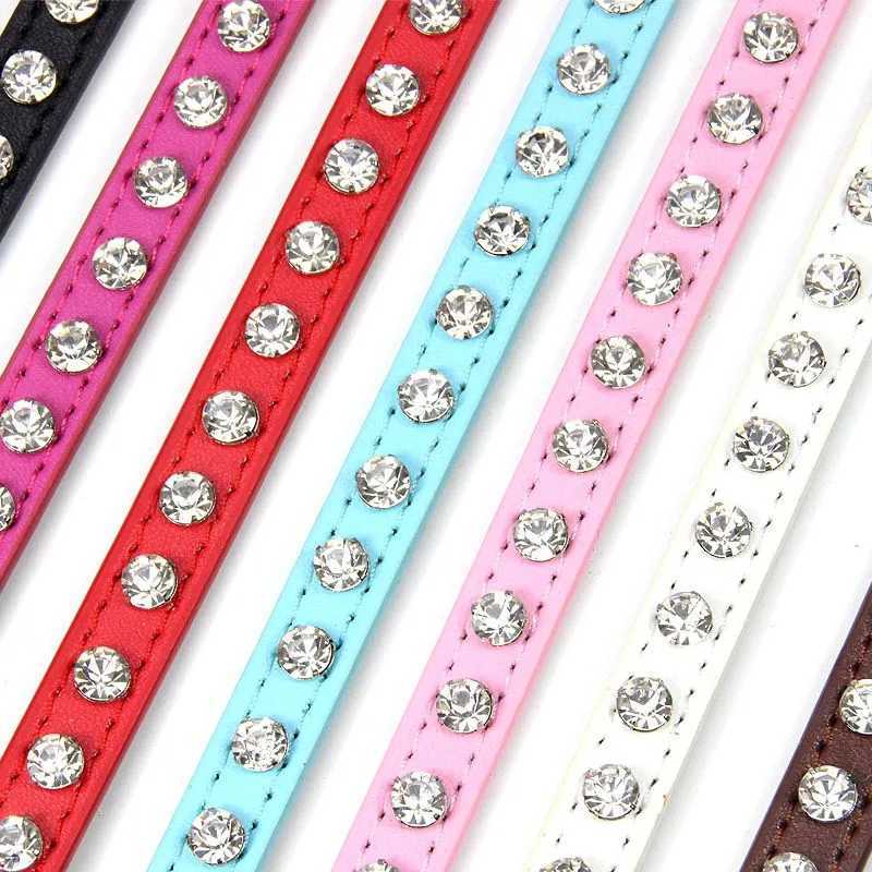 12 Colors Bling Rhinestone PU Leather Collar for Dog Cat Pet Accessories Crystal Diamond Dog Collar and Leash for Small DogsXJ250218