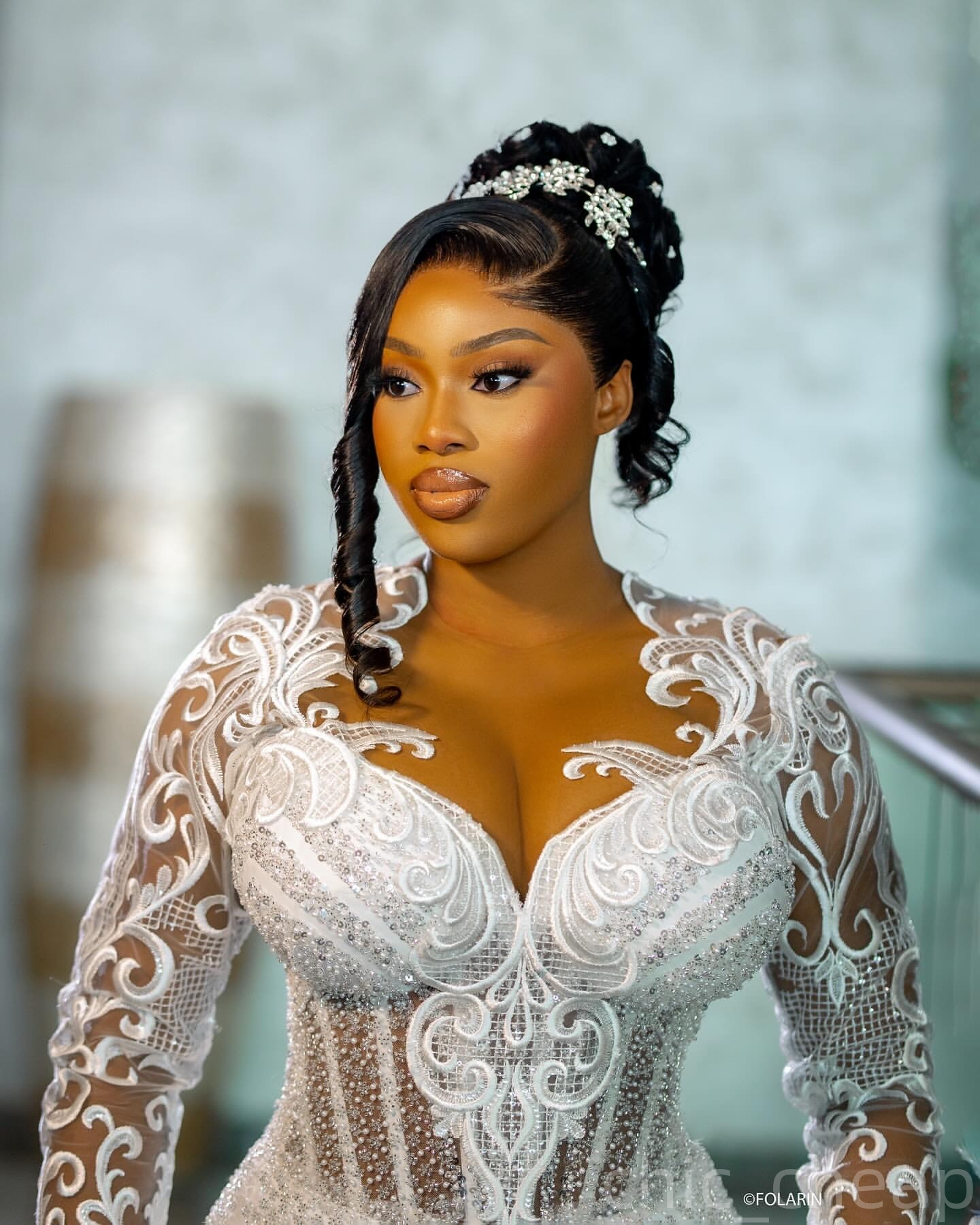 2025 Arabic Aso Ebi Plus Size Ivory Wedding Dress Sequined Full Sleeves Vintage Charming Bridal Gowns Dresses ZJ0466