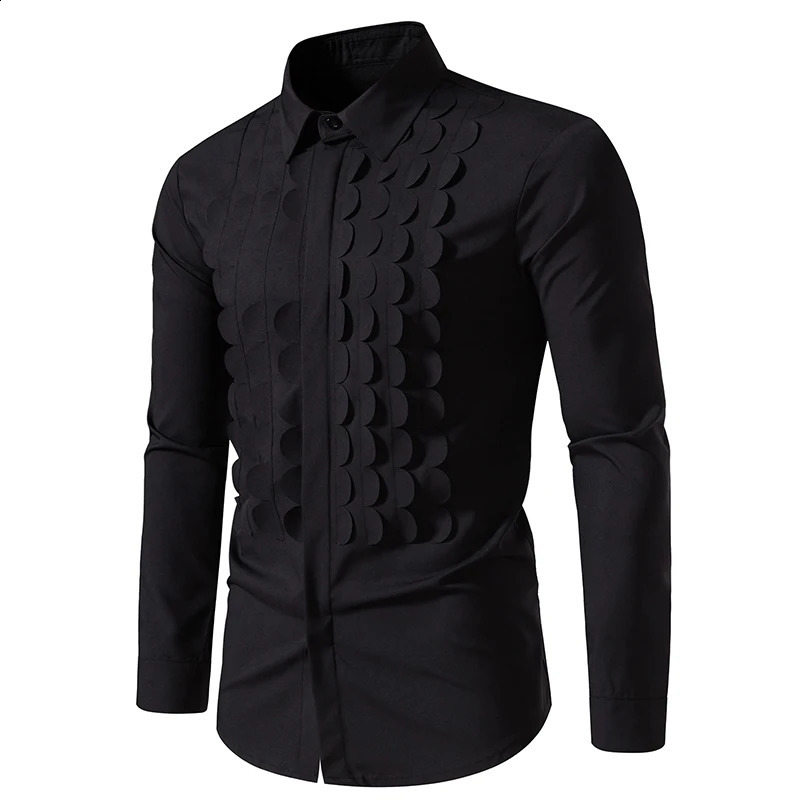 Men Long Sleeve Shirts Double Breasted Henry Collar Mens Dress Shirts Casual Male Clothes Chemise Shirt Homme Shirt S42 250214