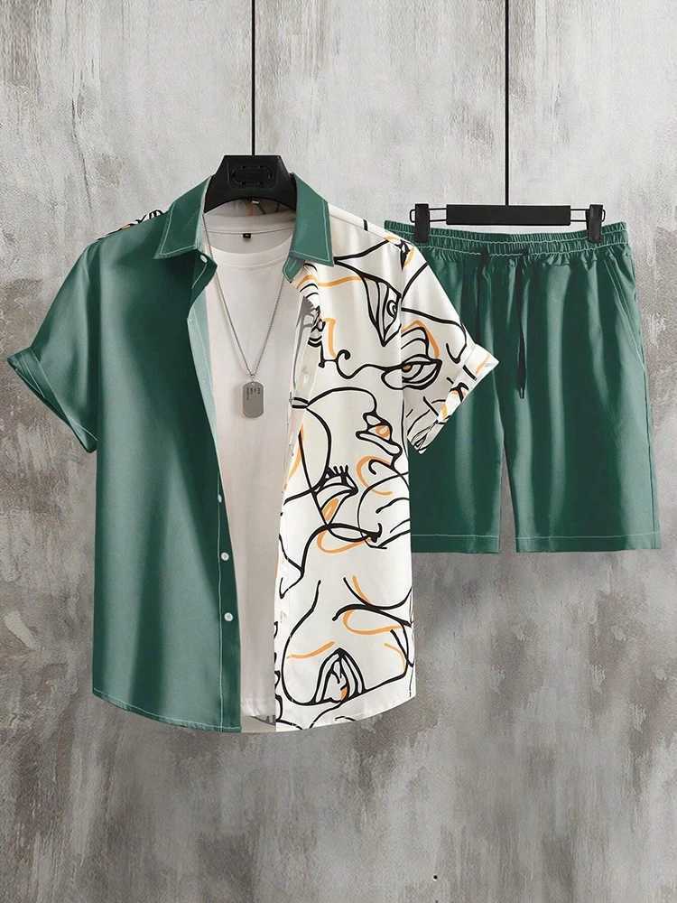 2024 Summer Mens Short sleeved Beach Shorts Set Outdoor Daily Mens Summer Street Shorts Fashion Mens Casual ShirtXJ250326
