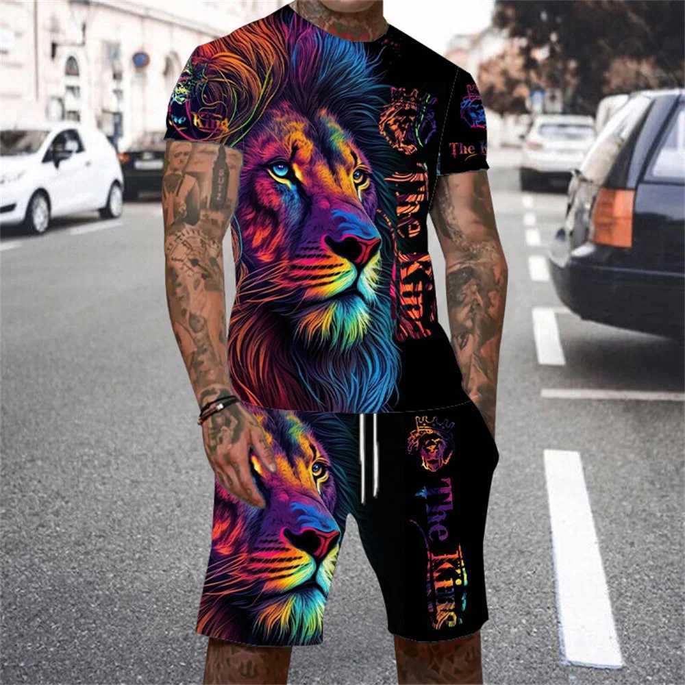 Lion King 3D Printed Mens T-shirt Set 2024 Summer O-collar Short-sleeved T-shirt Top 3D Style Mens Casual Outdoor Fashion SetXJ250218