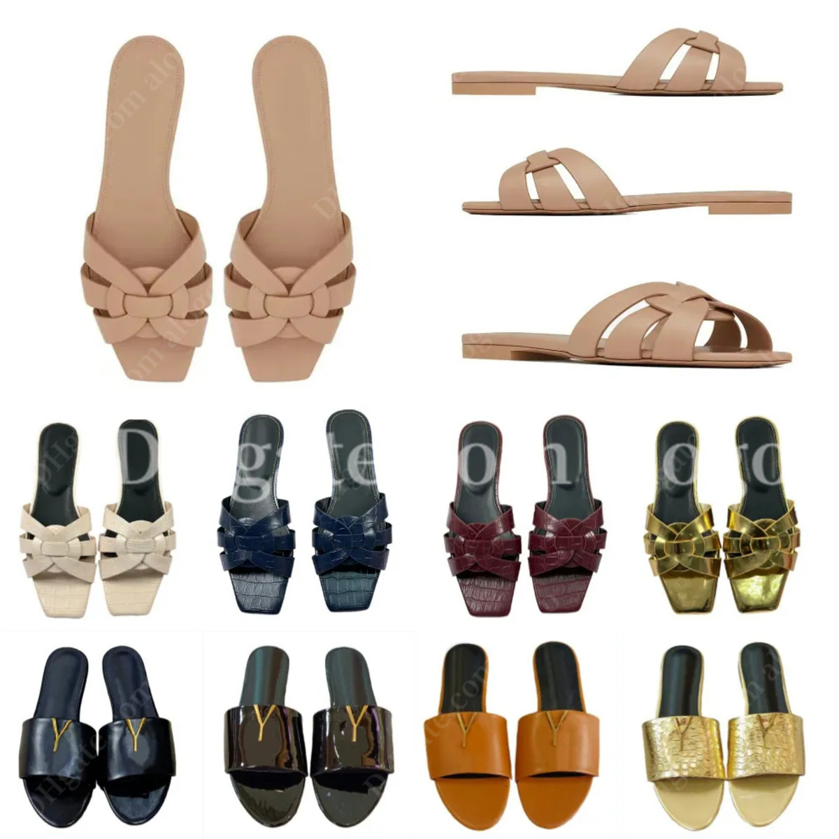 Sandal designer slippers for women woven letter slider outdoor fashion genuine leather womens non slip slide high quality shower sandals eur 35-42