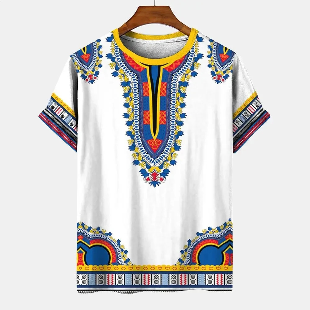 Summer Mens Vintage Tshirt Ethnic Style Printed Top Street Fashion ONeck Short Sleeve Leisure Holiday Plus Size Clothin 250217