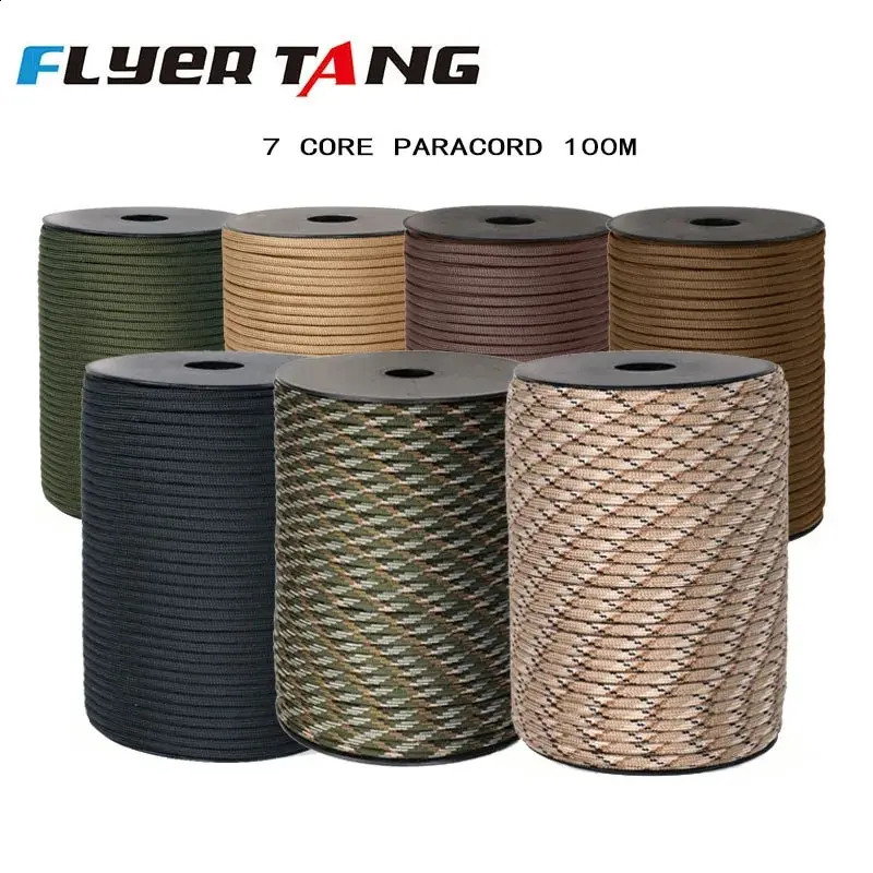 7 Cores 550 Paracord Cord 100M Dia4mm For Outdoor Camping Survival Lanyard Parachute Rope Hiking Tent Accessories DIY Bracelet 250213
