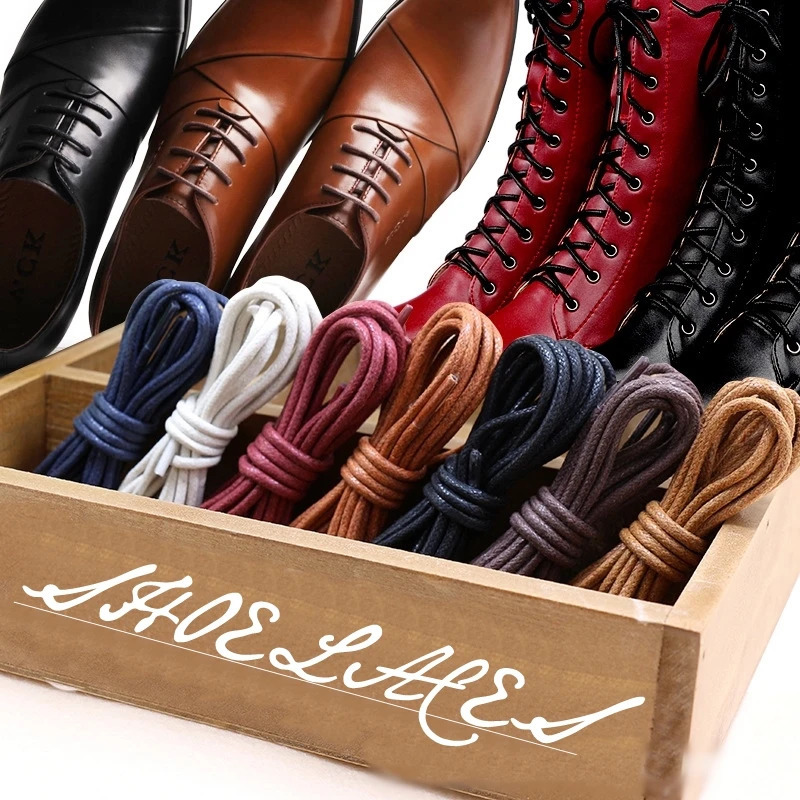 1 pair leather shoelaces round waxed casual shoes lace rope fine england brown cotton and linen 250219