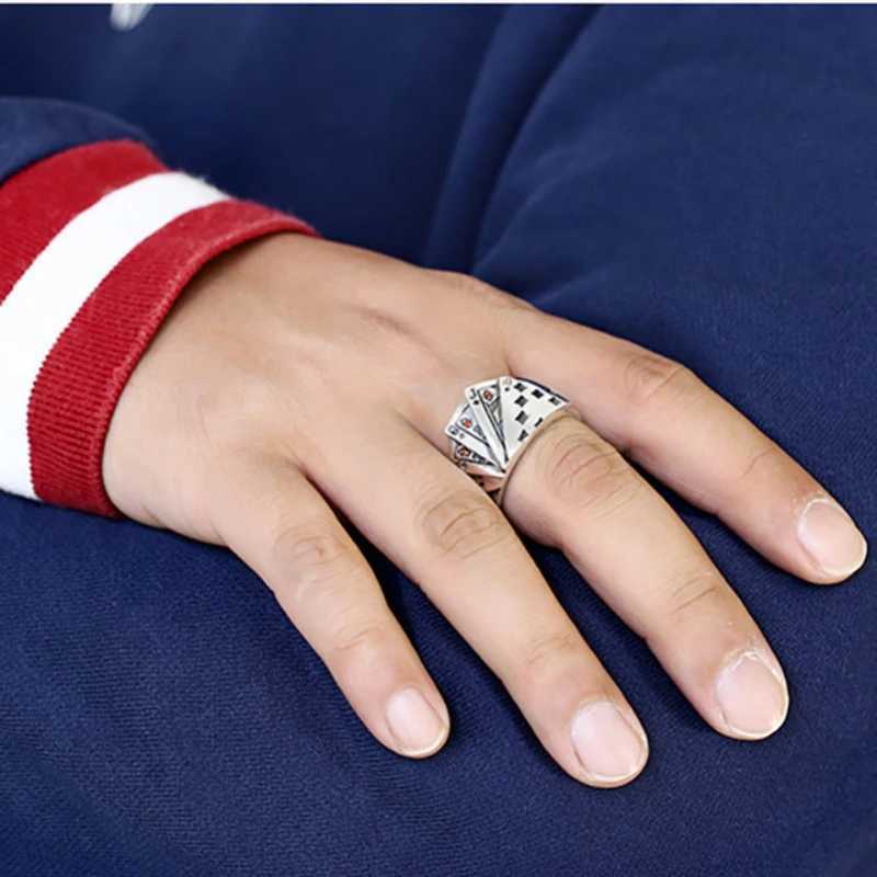 New Vintage Opening Rings For Women Men Playing Card Finger Stainless Steel Lucky Poker Ring Fashion Party Jewelry GiftsXJ250219
