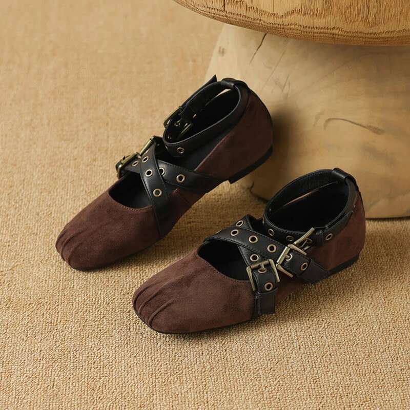 Genuine women ballet flats suede leather rivet leopard shoes