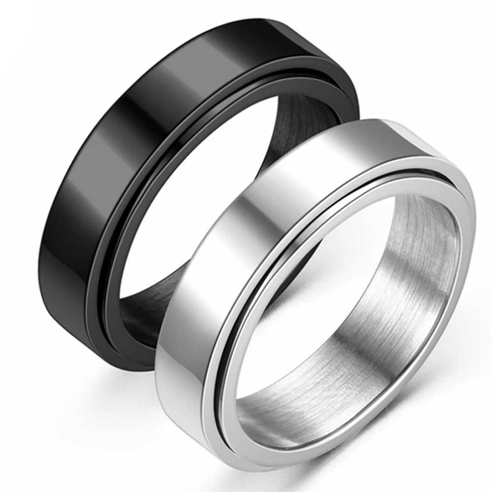 Anxiety Fidget Spinner Stainless Steel Rings Simple Black Titanium Steel Ring for Fashion Men Women Anti Stress Jewelry GiftXJ250219