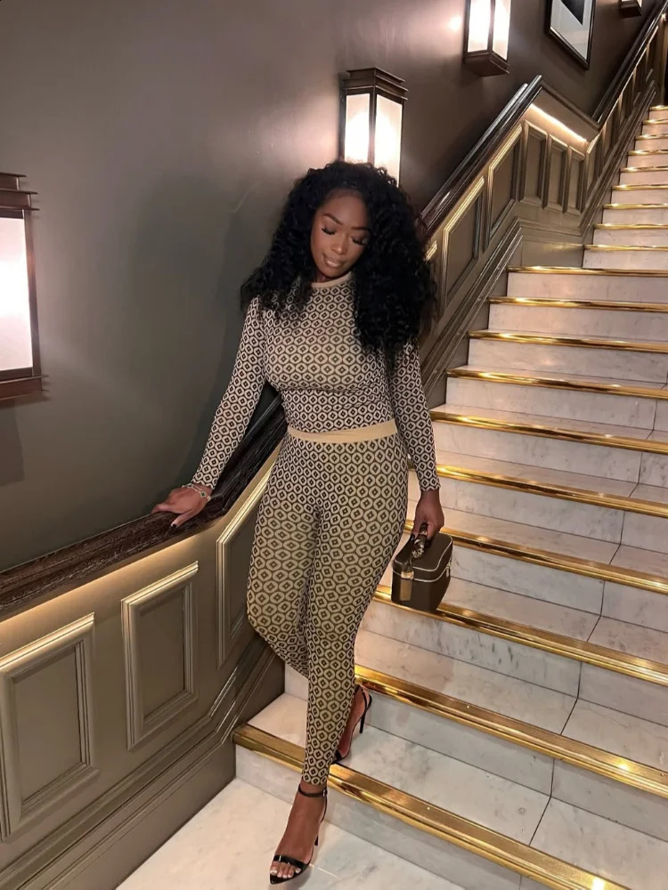 Womens Contrast Colors Skiing Pants 2 Pieces Set Fashion Bodycon O-neck Long Sleeve Tops Pullover Suit High Streetwear 250218