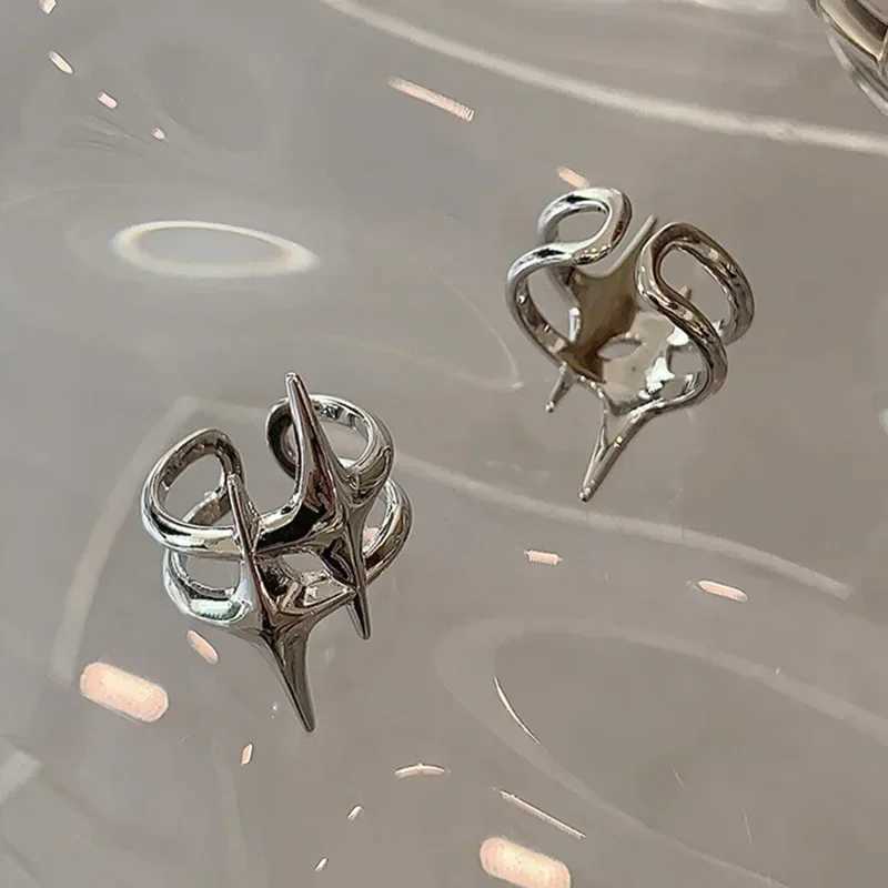 Y2K Hip Hop Silver Color Copper Stars Open Rings for Women Men Fashion Adjustable Couple Rings Vintage Ring Jewelry GiftXJ250219