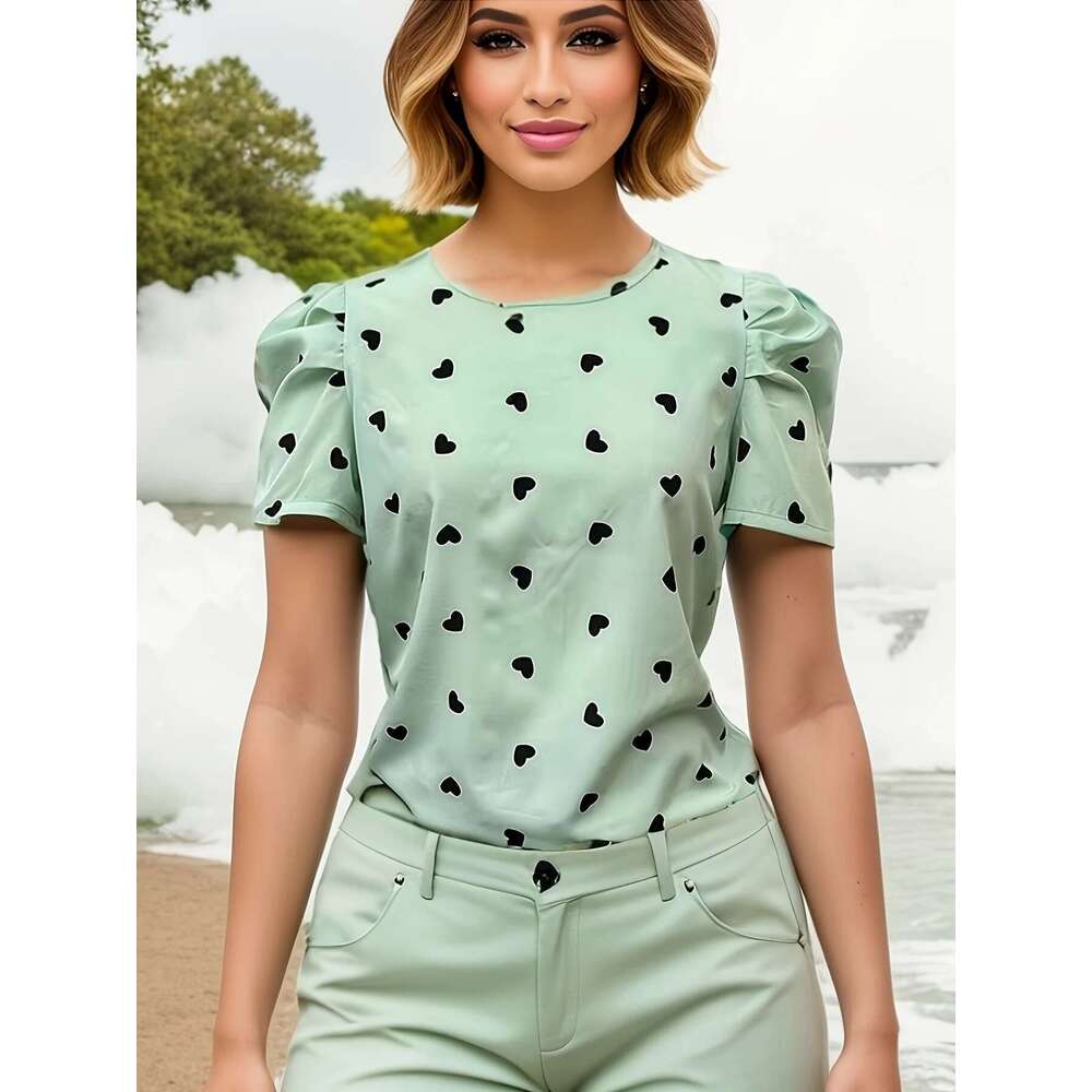 Europe The United States Fashion Round-Neck Printing Tie Spring And Summer Casual Short-Sleeved Shirts, Blouses