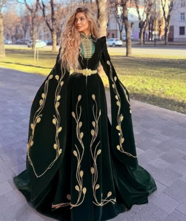 Caucasian Arabian Green Evening Dress 2025 Muslim Kosovo Moroccan Prom Dress Caftan Egyptian Formal Dress Circassians Vestio De Fiesta Middle Eastern 