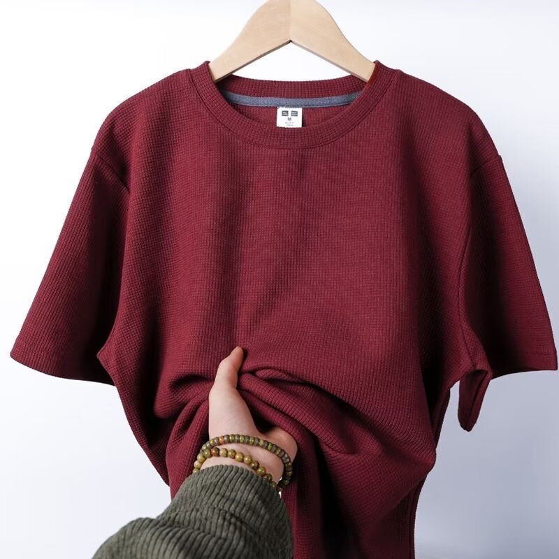Waffle Short Sleeve 2025 Summer New Fashionable Thin Round Neck Designer T-shirt Fashionable Street Half Sleeve Top Men's Loose Casual T-shirt
