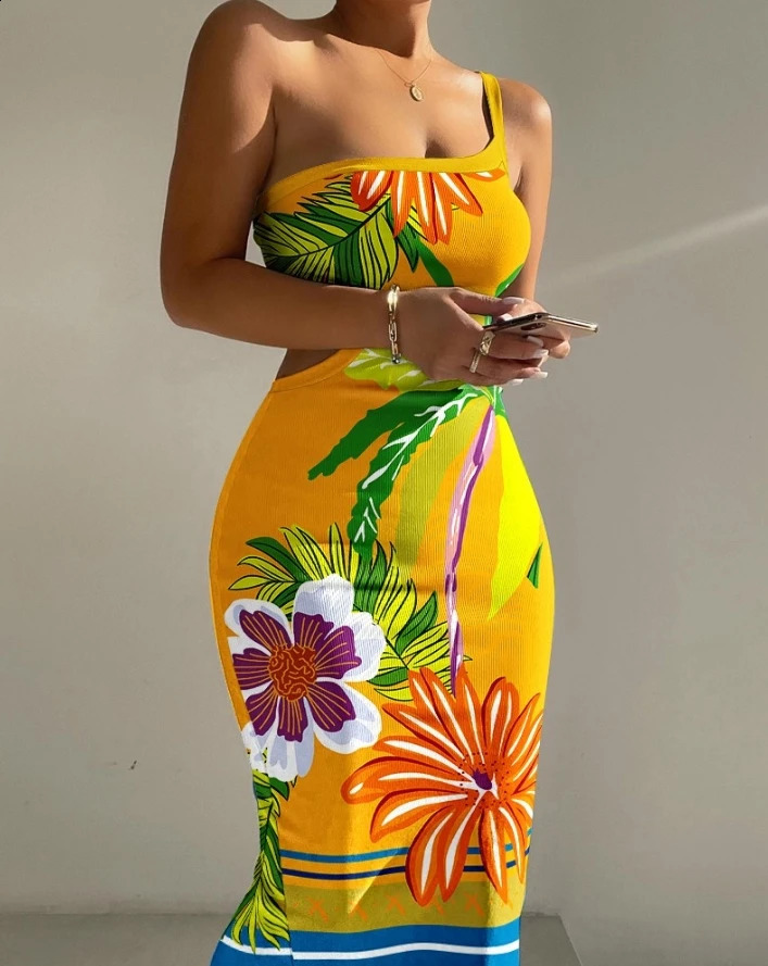 Womens Beach Dress Spring/summer Latest Chic Sexy Sleeveless Chain Neck Hanging Hollow Ribbed Tight Bodycon Midi Skirt 250218