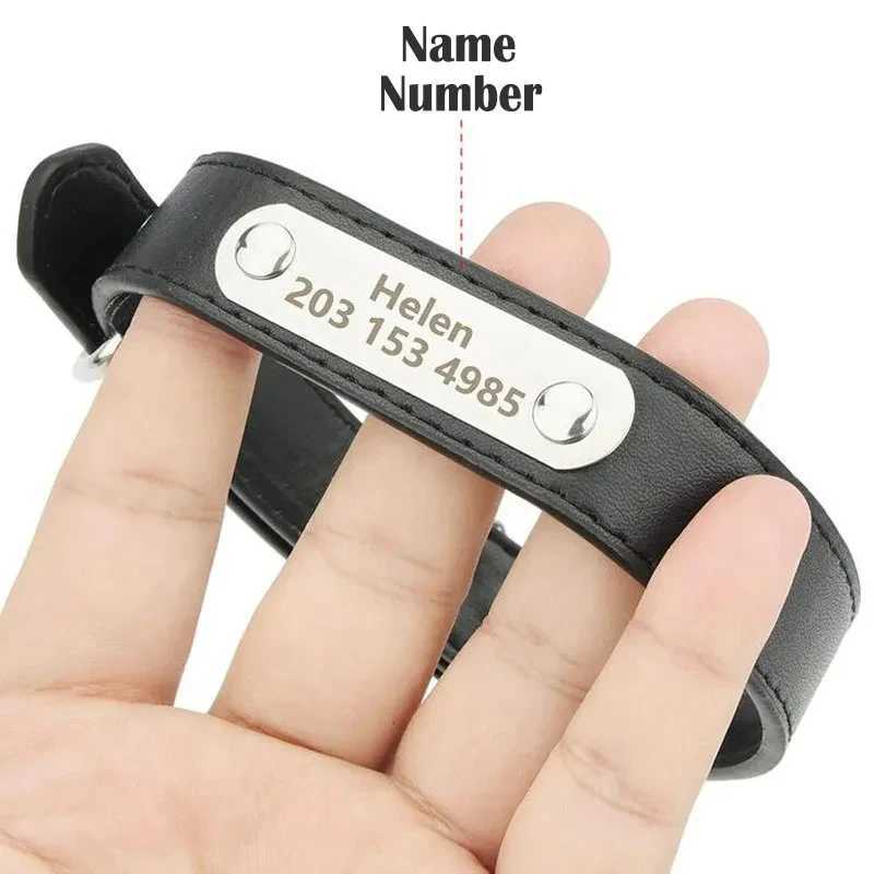 Personalized Dog Collar Name Carved ID Tag Anti-lost Solid PU Leather Collar For Small Medium Large Dogs Puppy Cat Pet SuppliesXJ250218