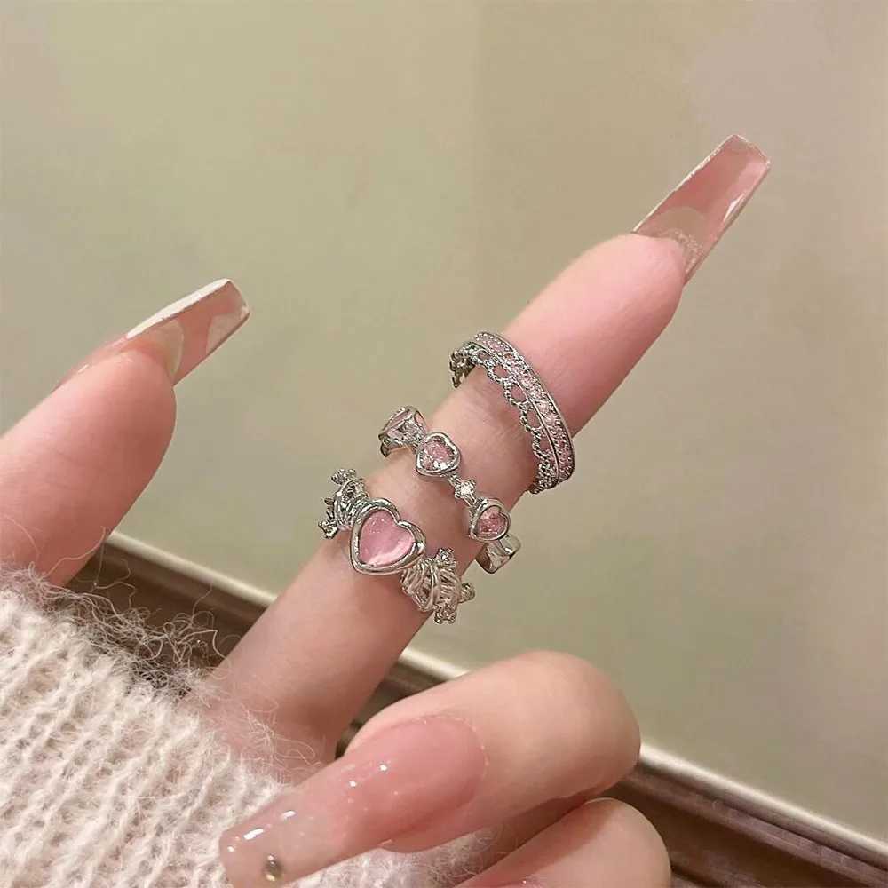 Fashion Zircon Opening Finger Ring Y2K Pink Crystal Irregular Heart Rings for Women Sweet Girls New Kpop Party Jewelry GiftsXJ250219