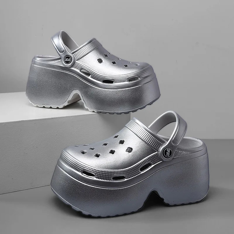 Sier Color Platform Slippers For Women Summer High Heel Shoes Thick Sole DIY Dog Girls Beach Slides Fashion Street Sandals 250221