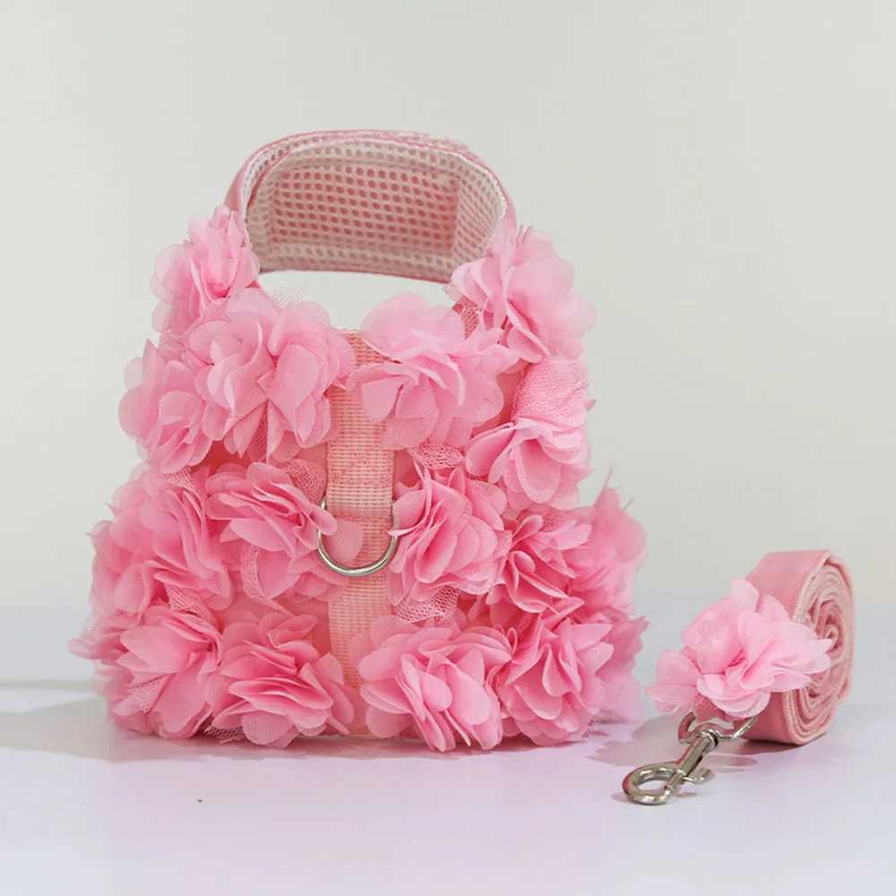 Luxury Flower Girl Dogs Harness and Leash Set No Pull Soft Adjustable Breathable Mesh Cute Floral Puppy Pet Safety Vest HarnessXJ250218