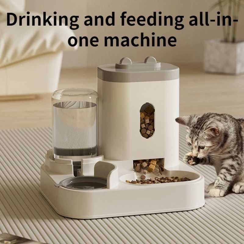 Dog Feeders Cat Food Water Dispenser Cat Feeder Non Wet Mouth Fully Automatic Two in One Plastic Automatic Water Dispenser H250218