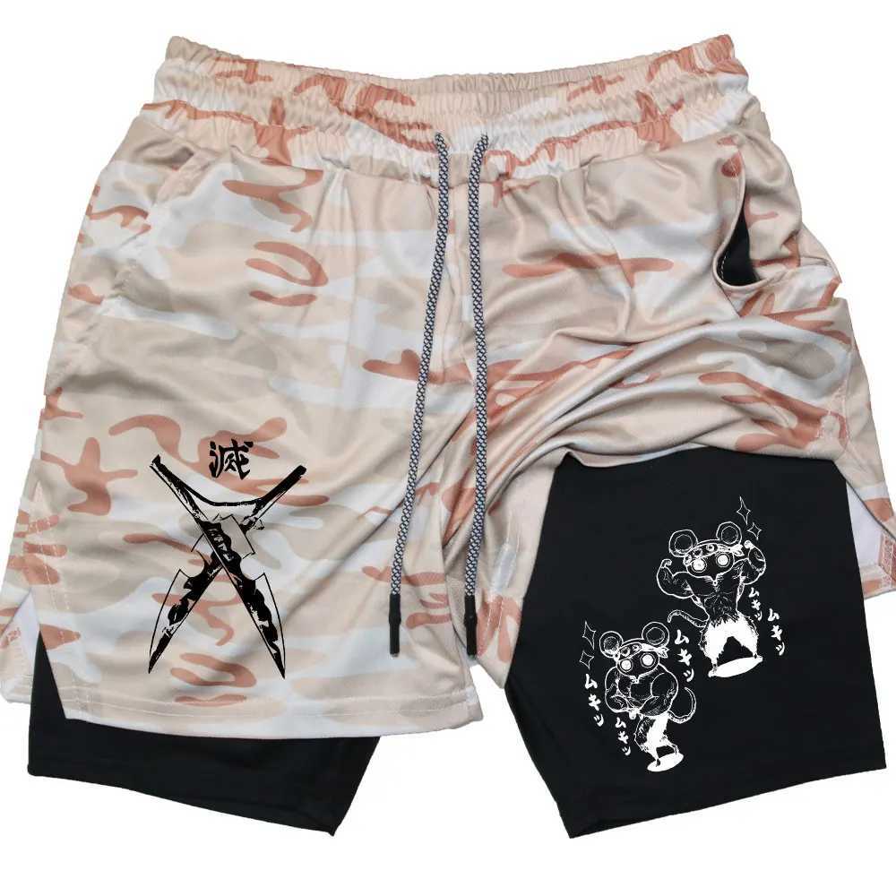 Mens compression shorts anime demon killer printed beach shorts gym fitness running quick drying shorts summer printed sportswear W250219