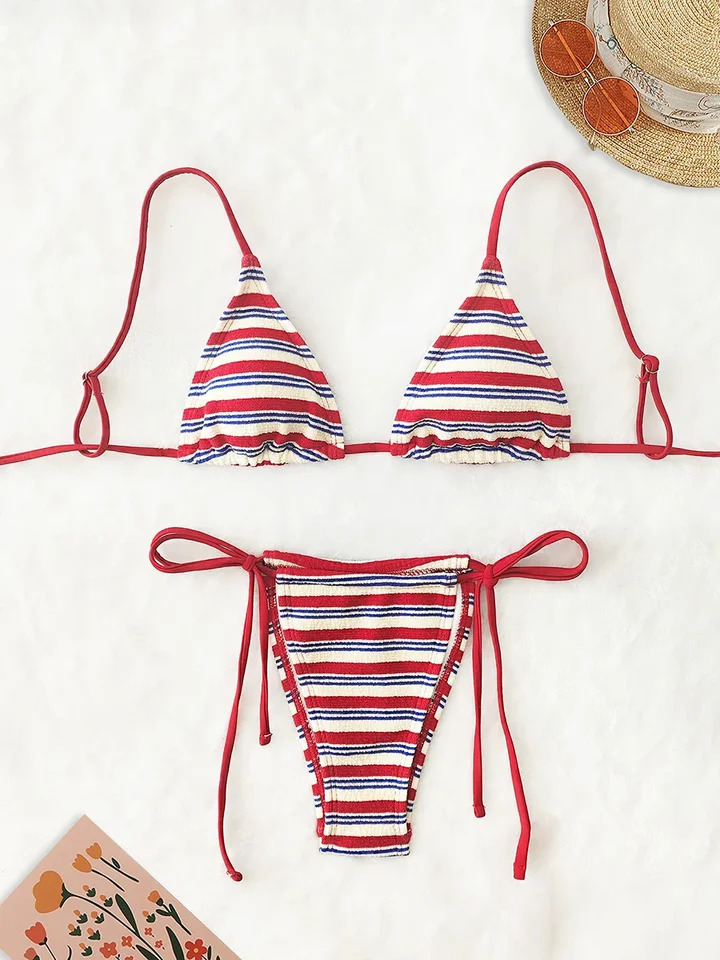 Womens sexy twopiece swimsuit 2025 mini beachwear striped bikini trend Mciro 250219