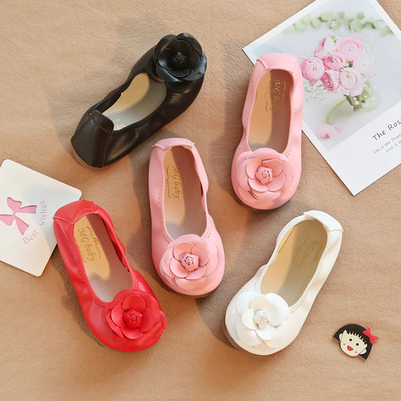Kids Leather Shoes Spring Fashion Flower Little Girl Shoes Soft Bottom Children Girls Dancing Shoes SMG023 250219