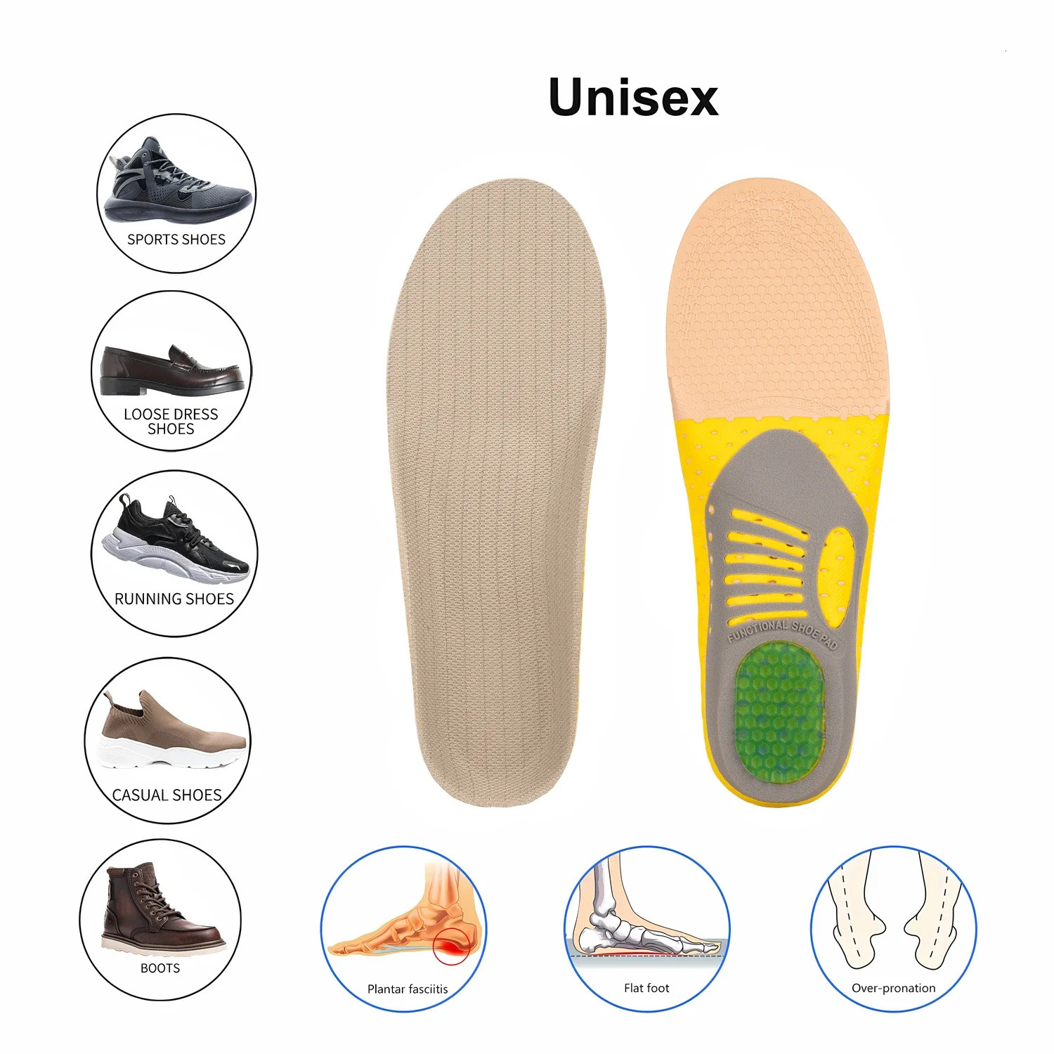 1 Pair Orthopedic Insoles Ortics Flat Foot Health Sole Pad Arch Support for Plantar Fasciitis Feet Care 250219