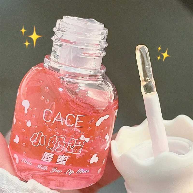 CACE Cute Milk Jar Lipgloss Lip Plumper Oil Moisturizing Lipstick Peach Colorless Glitter Lipgloss Long Lasting Lipgloss MakeupW250219