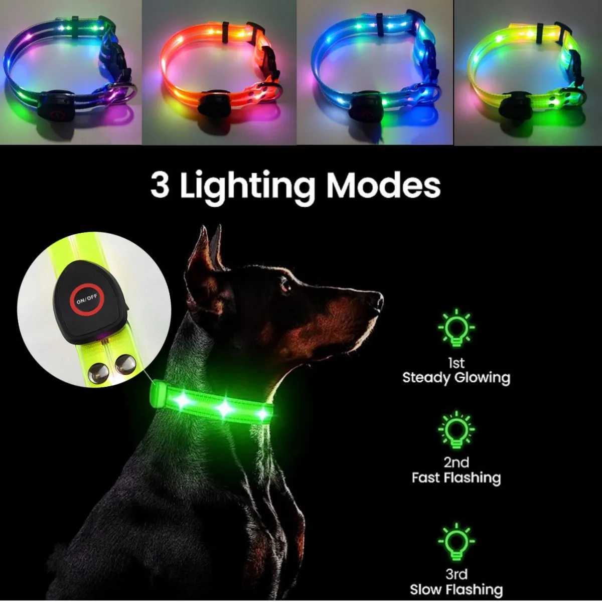 New Adjustable Led Glowing Pet Dog Collar PVC Waterproof Anti Dirty Easy To Clean for Big Small Dogs Puppy Cat Luminous Collar W250219