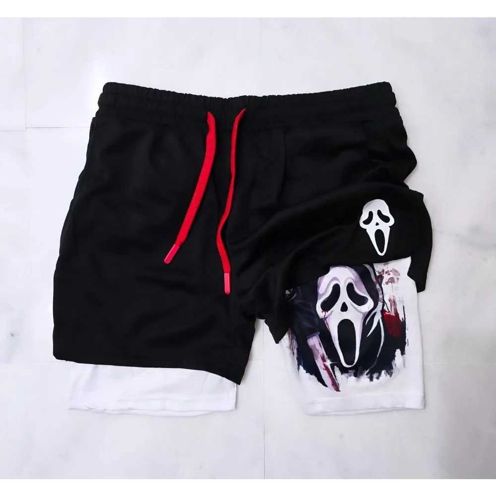 2-in-Sports Shorts Scary Face Mens Shorts Quick Dry Breathable Sports Fitness Shorts Outdoor Running Fitness Shorts W250219