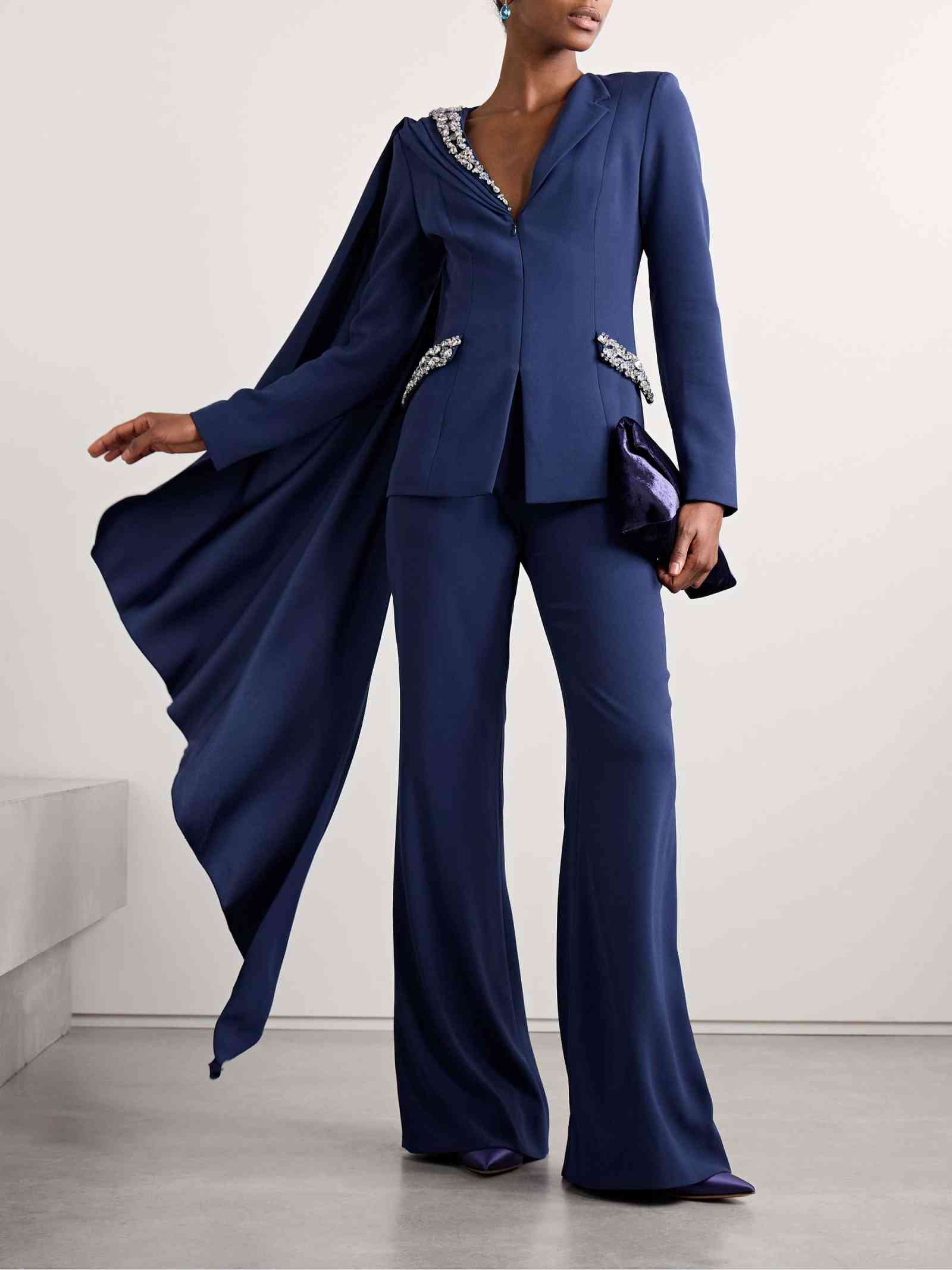 Unique Mother of the Bride Suits With Wrap Crystal Zipper Women Business Blazer Notched Lapel 2 Piece Set Jacket Pants Fashion Work Wear Customized