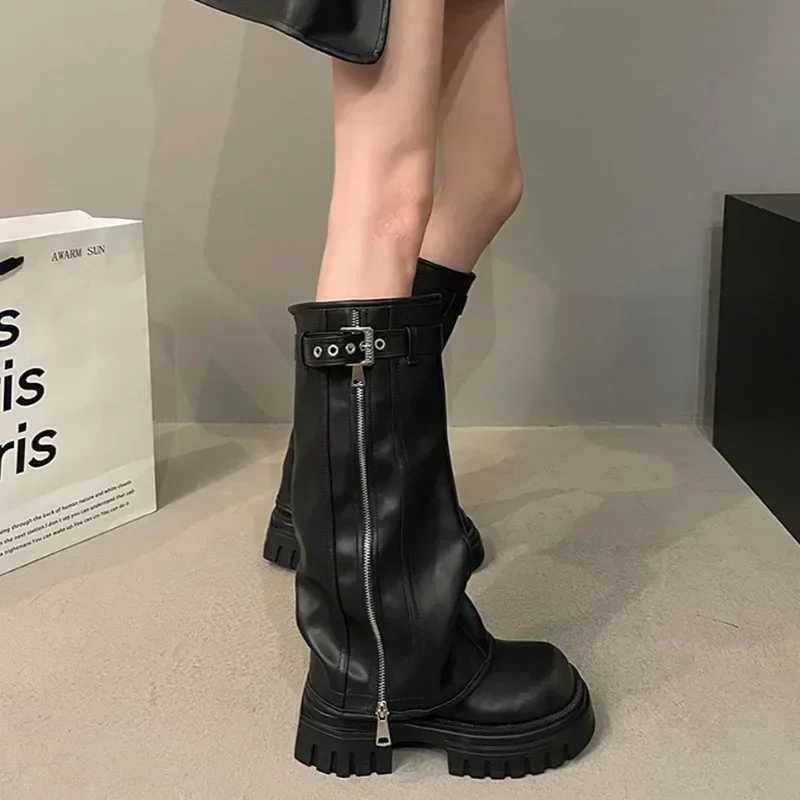Winter Women Biker Boots Fashion Belt Ladies Elegant Platform Long Pipe Booties Casual Womens Knee High Booties Z250704