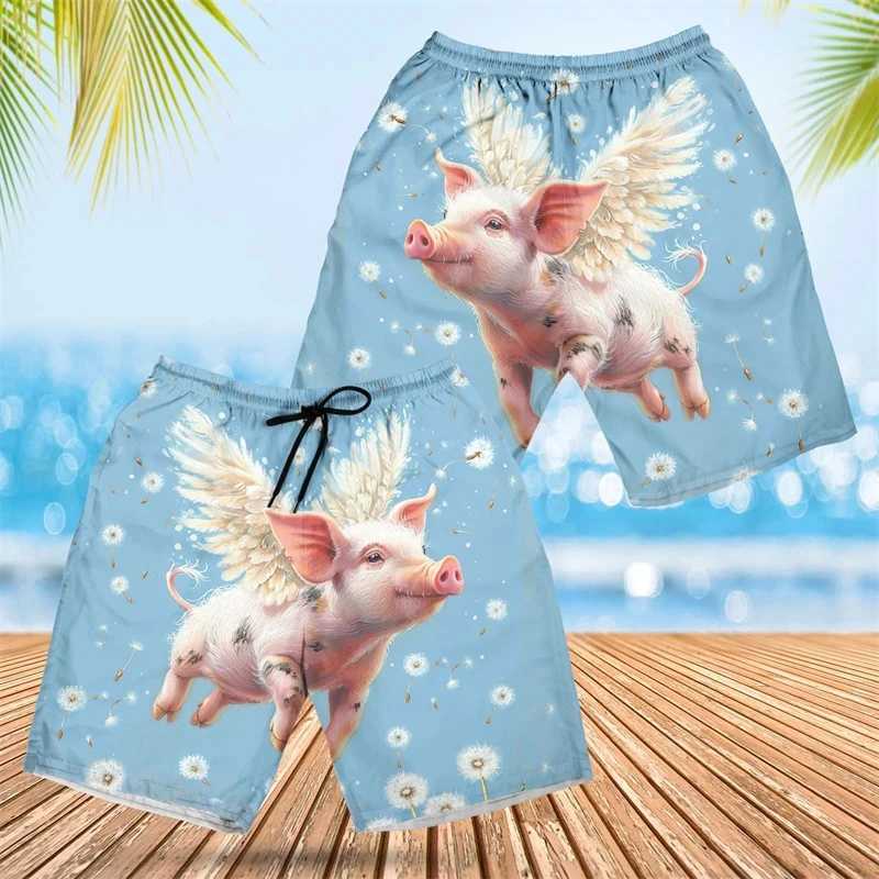 Kawaii cartoon pig shaped shorts mens clothing funny design beach shorts Hawaiian swimming luggage women Aloha Trousers 2024 W250219