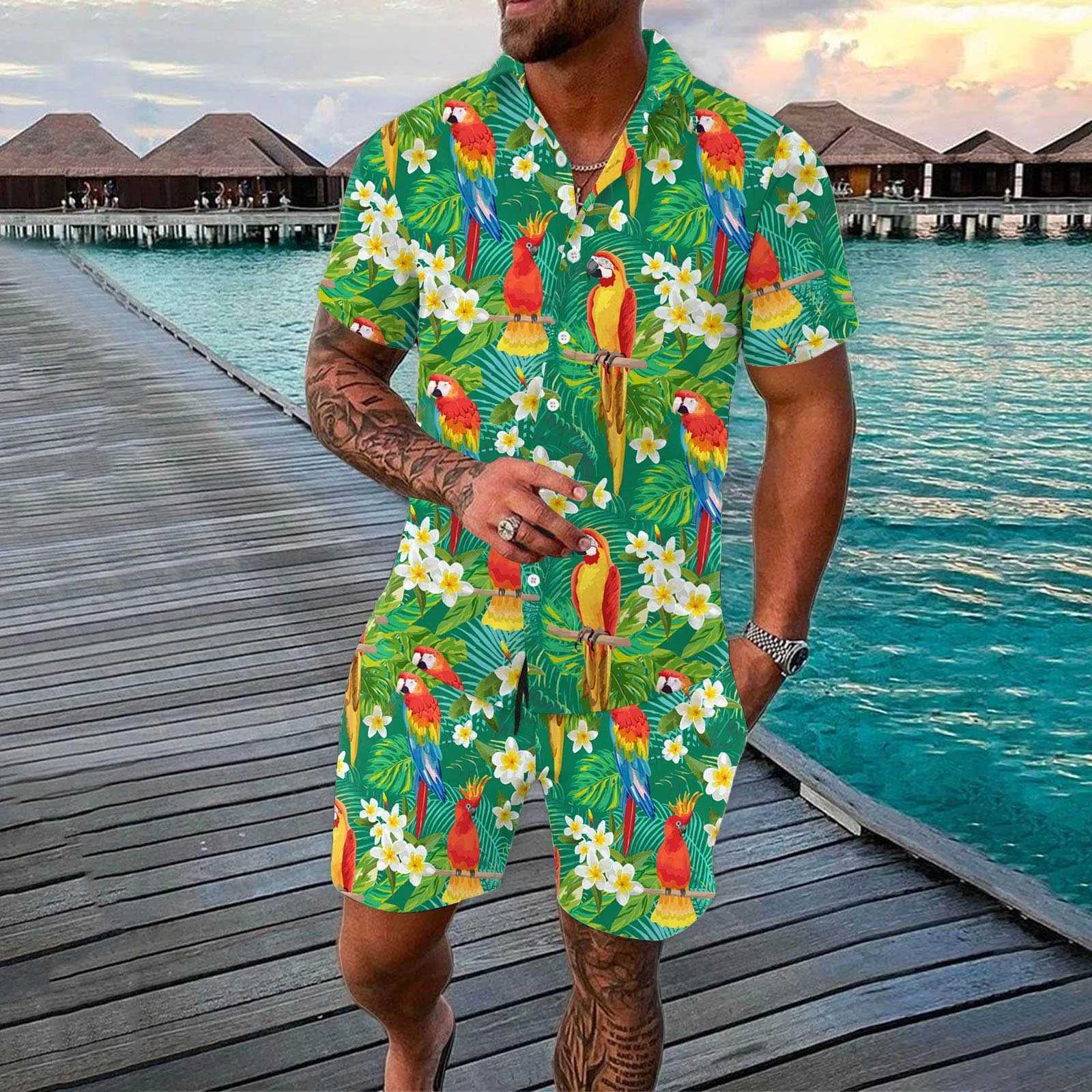 Summer Tropical Plants 3D Print Men Shirt Sets Fashion Short Sleeve Shirt Oversized Casual Beach Shorts Streetwear Suits ClothesXJ250218