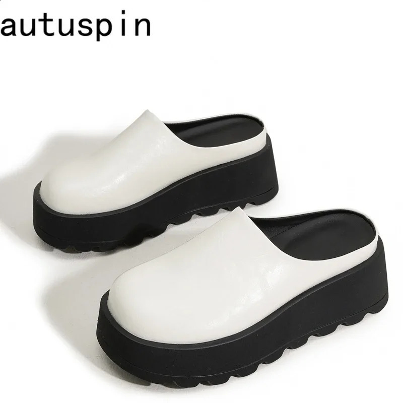Autuspin 7cm High Heel Mule Womens Shoes Spring/Summer Fashion Thick Bottom Womens Slide Round Insole Womens 250213