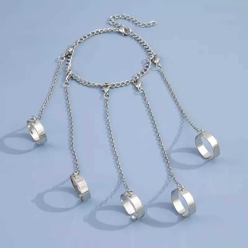 Punk Geometric Silver Color Chain Wrist Bracelet Rings for Men Ring Charm Set Couple Fashion Jewelry Gift Pulera Mejer Free ShipXJ250219