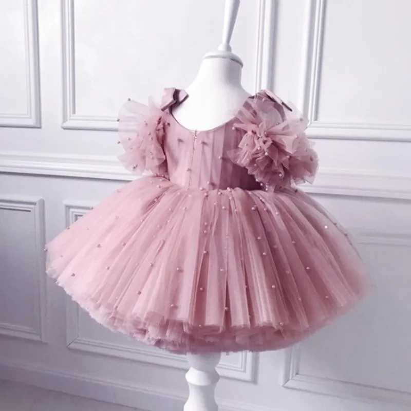 Baby girl dress 0-5Y new pearl princess dress baby baptism dress lace tutu net yarn girl birthday party dress girl dressT250219