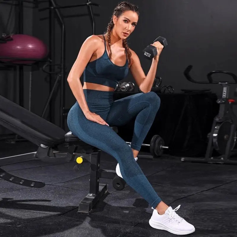 2 Pieces Womens Tracksuit Seamless Yoga Set Workout Sportswear Gym Clothing High Waist Leggings Fitness Sports Suits 250219