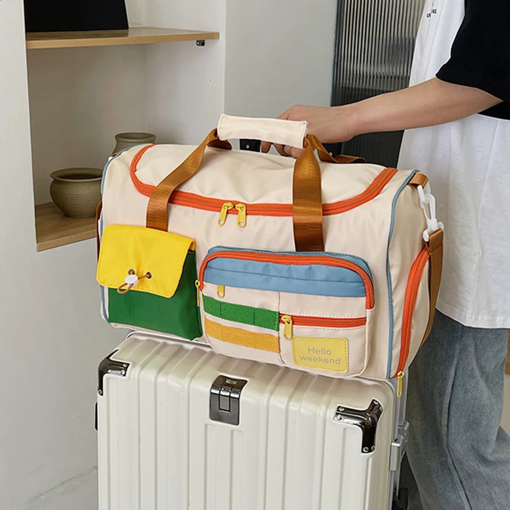 Sports Gym Bag Contrast Color Business Travel Large Capacity Overnight Luggage with Shoe Compartment for Outdoor 250118