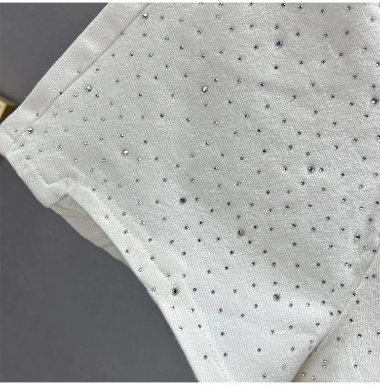White Rhinestone Denim Shorts for Women Summer Thin Stretch Cotton High Waist Slim Slimming European Pants Jean Shorts 250217