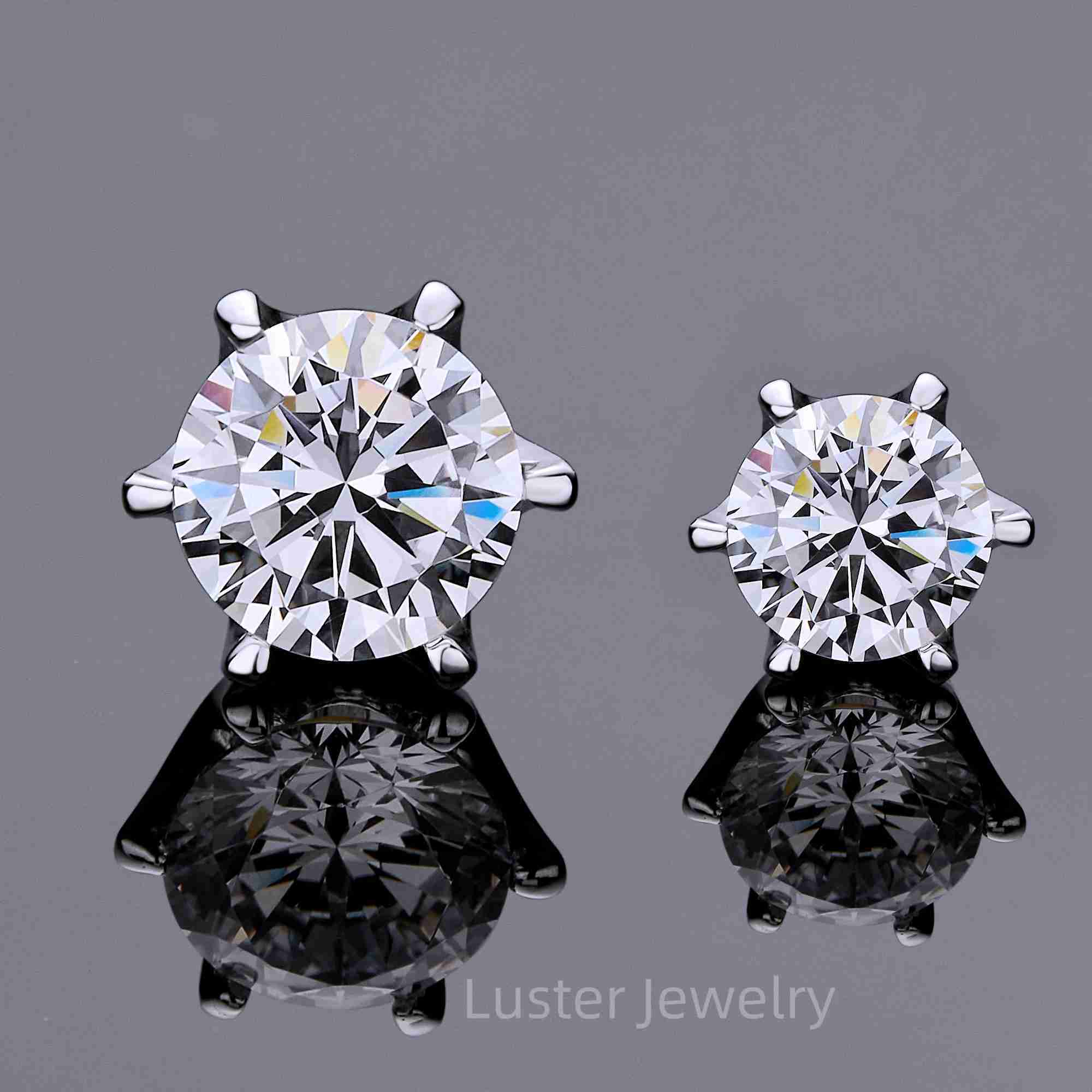 Luster Bling High Quality 925 Silver Six Prong Setting 6.5mm/5mm Round Shape Women Moissanite Stud Earrings for Girls