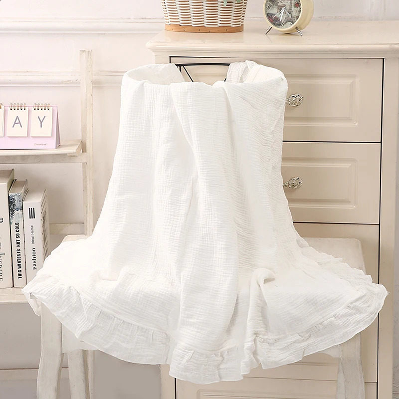 100% Organic Cotton Baby Wrap Gauze Ruffle Infant Blanket Kid Soft Breathable Wrinkle Comfortable Blanket Infant Security Cover 250218