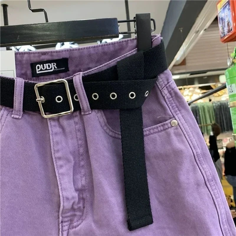 Womens summer denim solid press fit high waist wide leg casual streetwear fashionable slim fit simple 250214