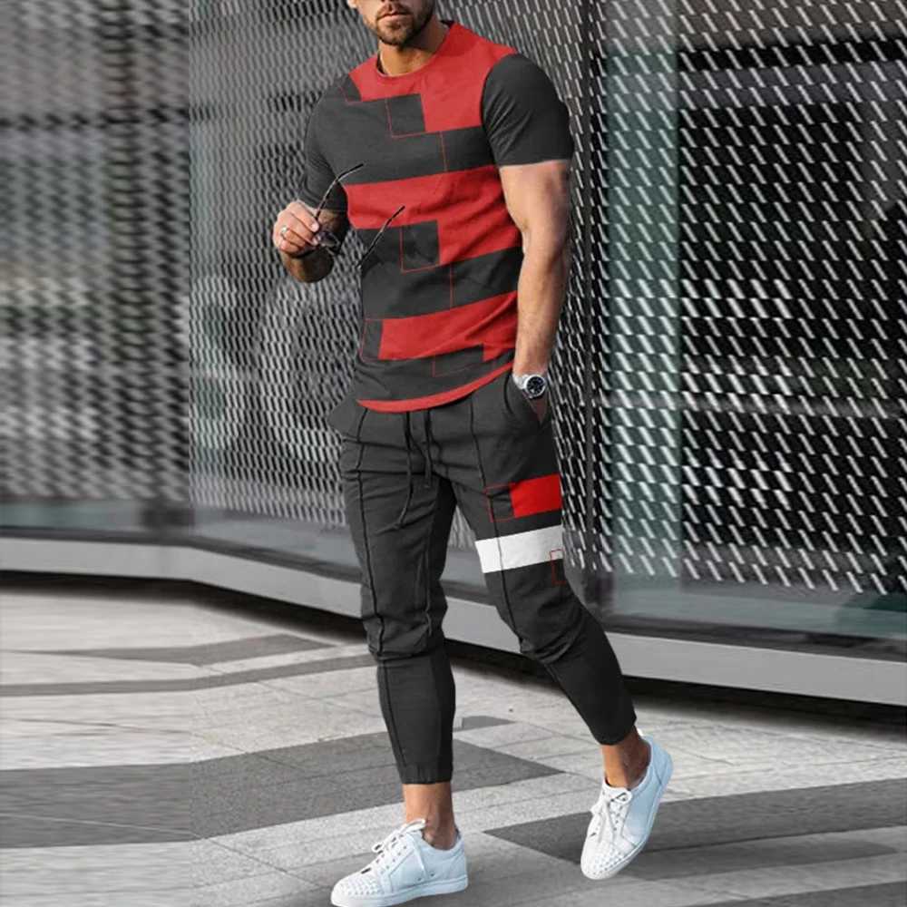 Summer Fashion Casual 3D Print Men Sportswear Set Short-Sleeved T Shirt Pants 2-Piece Set Oversized Pullover Men ClothingXJ250218