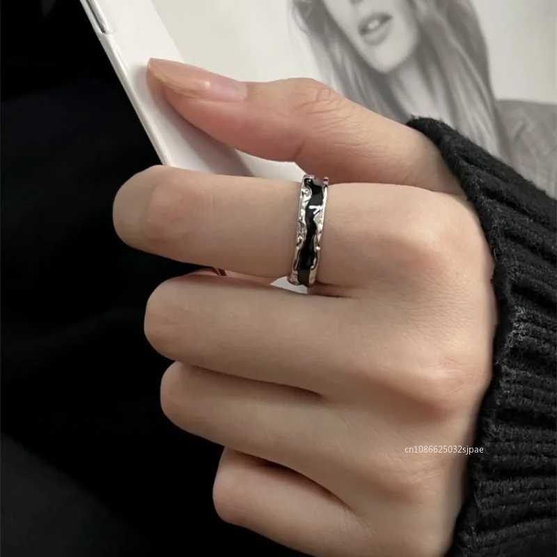 Vintage Black Drop Glaze Open Ring for Women Irregular Texture Simple Rings Adjustable Finger Rings Wedding Party Jewelry GiftXJ250219