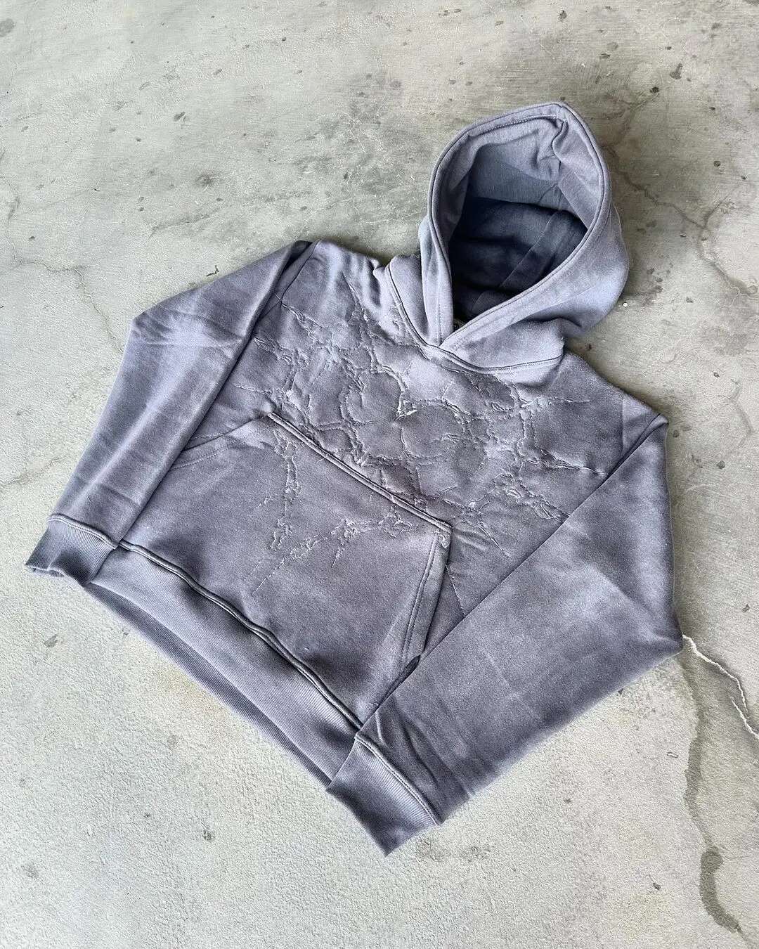 Retro Haruku High Street Streetwear Casual Solid Color ing Three Dimensional Pattern Pullover Hoodie for Men and Women