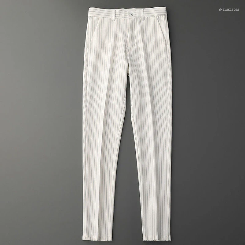 Men's Pants Clothing Business Striped Cootrast Color Slim Casual Spring Straight England Banquet Mid Chic Ankle-Length Trousers